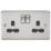 Knightsbridge  13A 2-Gang DP Switched Double Socket Brushed Chrome  with Black Inserts