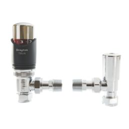 Drayton TRV4 15mm x 1/2" Anthracite Angled & L/S Designer Thermostatic Radiator Valve & Lockshield
