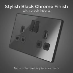 British General Evolve 13A 2-Gang SP Switched Socket Black Chrome  with Black Inserts