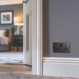 British General Evolve 13A 2-Gang SP Switched Socket Black Chrome  with Black Inserts