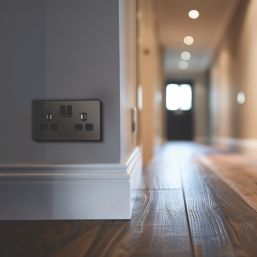 British General Evolve 13A 2-Gang SP Switched Socket Black Chrome  with Black Inserts