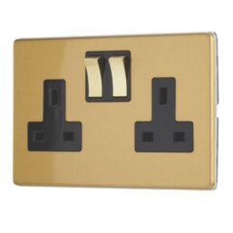 Contactum Lyric 13A 2-Gang DP Switched Socket Outlet Brushed Brass  with Black Inserts