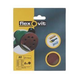 Flexovit  A203F 80 Grit 8-Hole Punched Multi-Material Sanding Discs 115mm 6 Pack