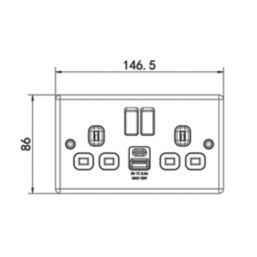 LAP  13A 2-Gang SP Switched Socket + 2.4A 12W 2-Outlet Type A & C USB Charger Polished Chrome with Black Inserts