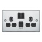 LAP  13A 2-Gang SP Switched Socket + 2.4A 12W 2-Outlet Type A & C USB Charger Polished Chrome with Black Inserts