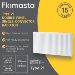 Flomasta 600mm x 1100mm 5016BTU White Type 21 Convector Radiator