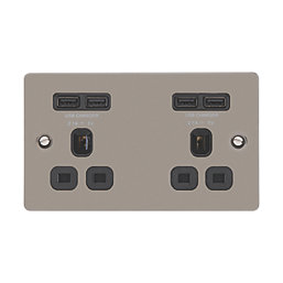 LAP  13A 2-Gang Unswitched Socket + 4.2A 10.5W 4-Outlet Type A USB Charger Black Nickel with Black Inserts