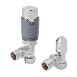 Flomasta  1/2" x 15mm Anthracite/Chrome Angled & L/S Modern Thermostatic Radiator Valve & Lockshield