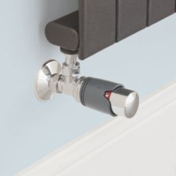 Flomasta  1/2" x 15mm Anthracite/Chrome Angled & L/S Modern Thermostatic Radiator Valve & Lockshield