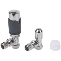 Flomasta  1/2" x 15mm Anthracite/Chrome Angled & L/S Modern Thermostatic Radiator Valve & Lockshield