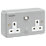 PowerBreaker  13A 2-Gang Unswitched Metal Clad Passive RCD Socket with Neon with White Inserts