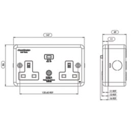 PowerBreaker  13A 2-Gang Unswitched Metal Clad Passive RCD Socket with Neon with White Inserts