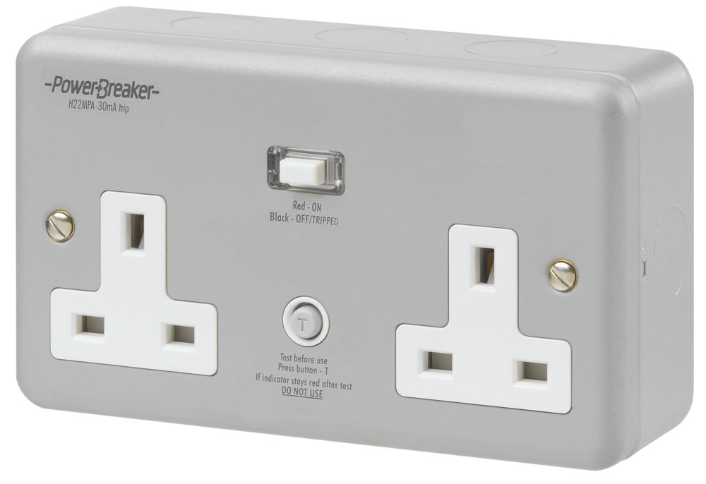 PowerBreaker 13A 2-Gang Unswitched Metal Clad Passive RCD Socket with ...