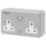 PowerBreaker  13A 2-Gang Unswitched Metal Clad Passive RCD Socket with Neon with White Inserts