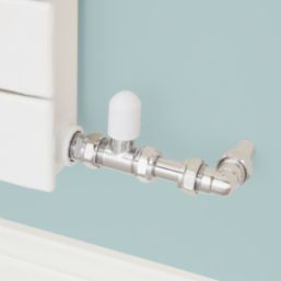 Flomasta  1/2" x 15mm White/Chrome Straight & L/S Modern Thermostatic Radiator Valve & Lockshield