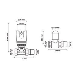 Flomasta  1/2" x 15mm White/Chrome Straight & L/S Modern Thermostatic Radiator Valve & Lockshield