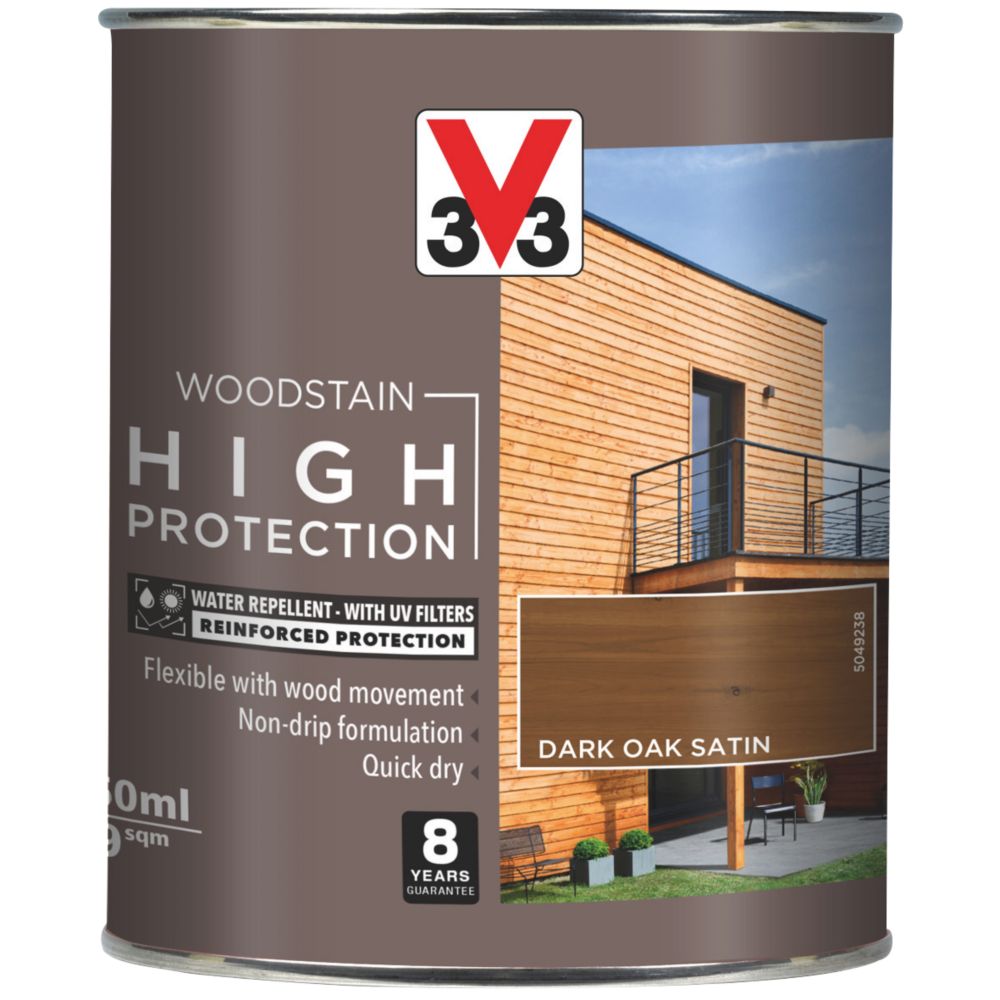 V33 750ml Dark Oak Satin WaterBased Exterior Wood Stain Screwfix