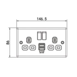LAP  13A 2-Gang SP Switched Socket + 2.4A 12W 2-Outlet Type A USB Charger Black Nickel with Black Inserts