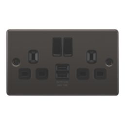 LAP  13A 2-Gang SP Switched Socket + 2.4A 12W 2-Outlet Type A USB Charger Black Nickel with Black Inserts
