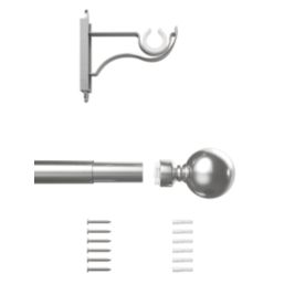 Rothley Brushed Stainless Steel Extendable Curtain Pole w/ Orb Finials 28mm x 71-120cm