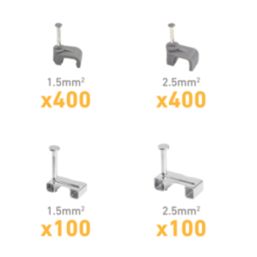 D-Line Grey P-Shape Cable Clips T&E 1.5 & 2.5mm² 1000 Pack