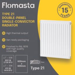 Flomasta 600mm x 600mm 2736BTU White Type 21 Convector Radiator