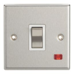 Contactum iConic 20A 1-Gang DP Control Switch Brushed Steel with Neon with White Inserts