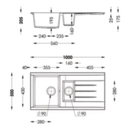 Swirl Erzen 1.5 Bowl  White Composite Sink 1000mm x 500mm