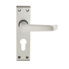 Union Ambassador Lever on Backplate Euro Lock Door Handle Pair Satin Aluminium