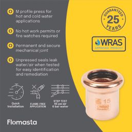 Flomasta  Copper Press-Fit M-Profile Stop Ends 15mm 2 Pack