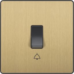 British General Evolve 10A 1-Gang 1-Way Bell Push Switch Satin Brass with Black Inserts