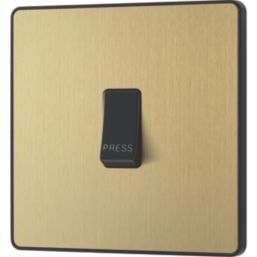 British General Evolve 10A 1-Gang 1-Way Press Switch Satin Brass with Black Inserts