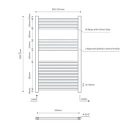 Flomasta 1000mm x 600mm 1760BTU White Flat  Towel Radiator
