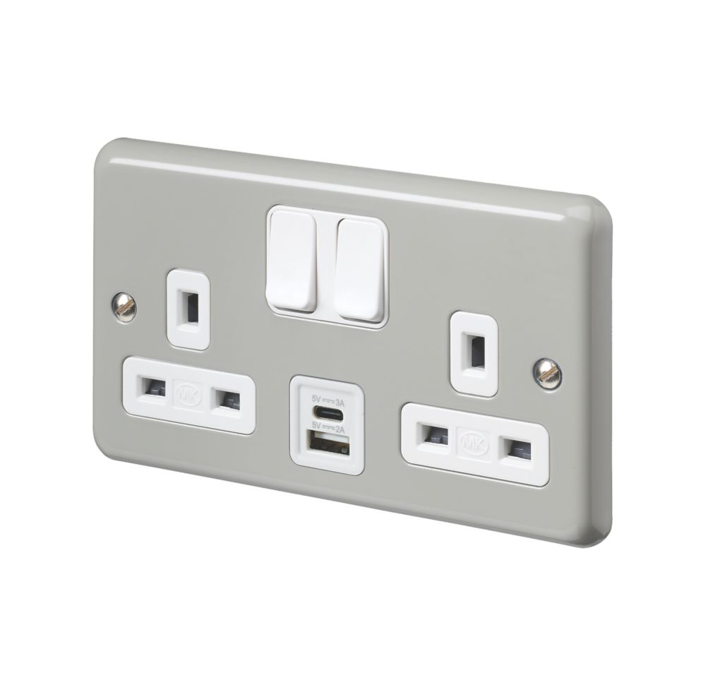 MK Contoura 13A 2-Gang DP Switched Socket + 3A 15.5W 2-Outlet Type A ...