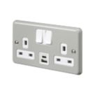 MK Contoura 13A 2-Gang DP Switched Socket + 3A 15.5W 2-Outlet Type A & C USB Charger Grey with White Inserts