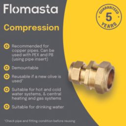 Flomasta  Brass Compression Reducing Coupler 15mm x 10mm
