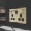LAP  13A 2-Gang SP Switched Socket + 3A 45W 2-Outlet Type A & C USB Charger Antique Brass with Black Inserts