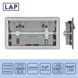 LAP  13A 2-Gang SP Switched Socket + 3A 45W 2-Outlet Type A & C USB Charger Antique Brass with Black Inserts