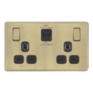 LAP  13A 2-Gang SP Switched Socket + 3A 45W 2-Outlet Type A & C USB Charger Antique Brass with Black Inserts