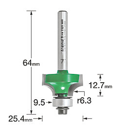 Trend C076X1/4TC 1/4" Shank Double-Flute Rounding-Over Bearing-Guided Router Cutter 25.4mm x 12.7mm