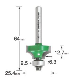 Trend C076X1/4TC 1/4" Rounding-Over Bearing-Guided Router Cutter 25.4mm x 12.7mm