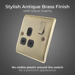 British General Nexus Metal 13A 1-Gang DP Switched Plug Socket Antique Brass  with Black Inserts