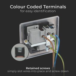 British General Nexus Metal 13A 1-Gang DP Switched Plug Socket Antique Brass  with Black Inserts