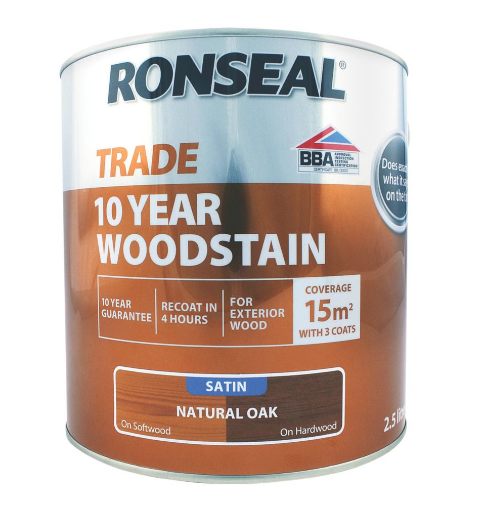 Ronseal 2.5Ltr Natural Oak Satin WaterBased Exterior Wood Stain Screwfix