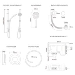 Aqualisa Optic Q HP/Combi Ceiling-Fed Chrome Thermostatic Dual Outlet Exposed Smart Shower with Adjustable Head & Bath Overflow Filler