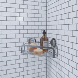 Croydex  1-Tier Stick 'N' Lock Corner Basket Chrome