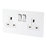 Varilight  13AX 2-Gang DP Switched Plug Socket Ice White  with White Inserts