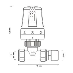 1/2" x 15mm White/Chrome Straight Modern Thermostatic Radiator Valve Head & Body