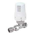 1/2" x 15mm White/Chrome Straight Modern Thermostatic Radiator Valve Head & Body
