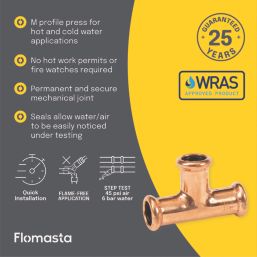 Flomasta  Copper Press-Fit Equal M-Profile Tees 15mm 10 Pack